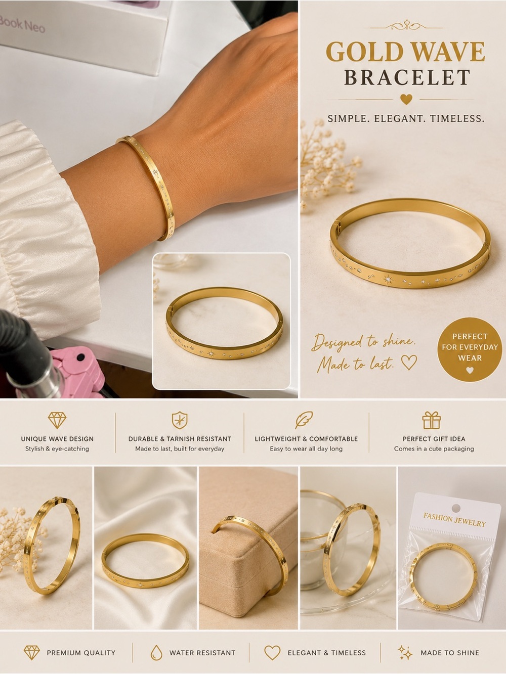 Fashion Jewelry Gold Wave Bangle Bracelet